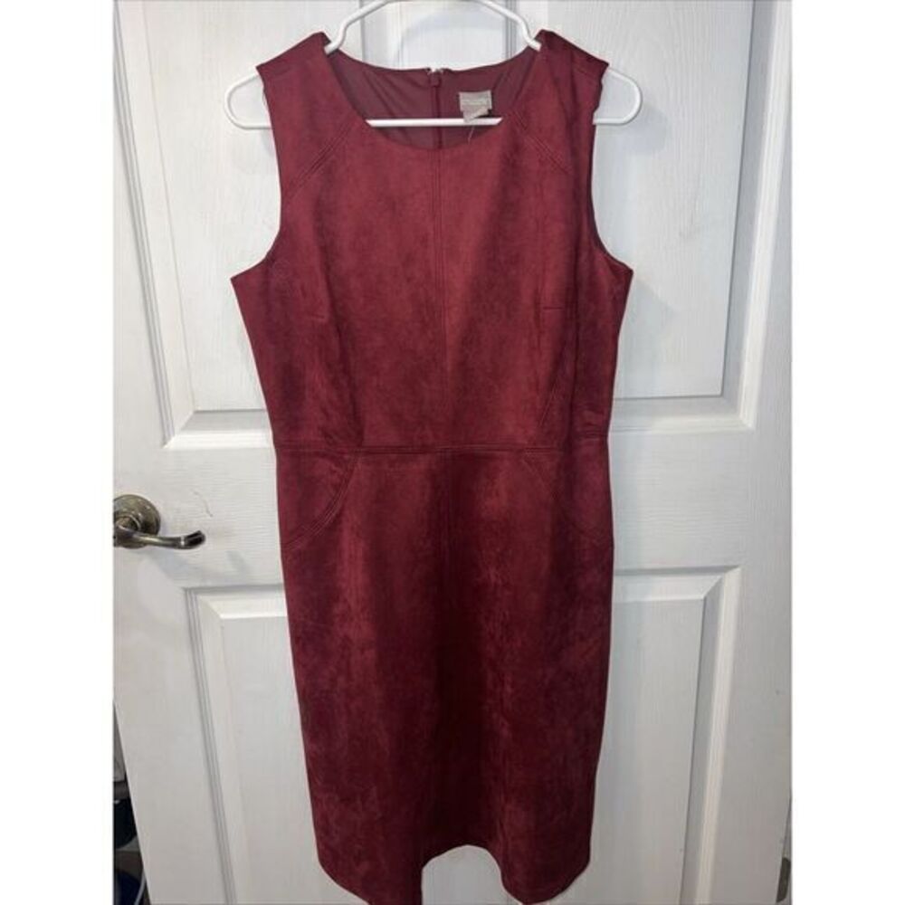 Chico's‎ Modest Career Sleeveless Suede Sheath Dress in Deep Garnet size 0-NWT